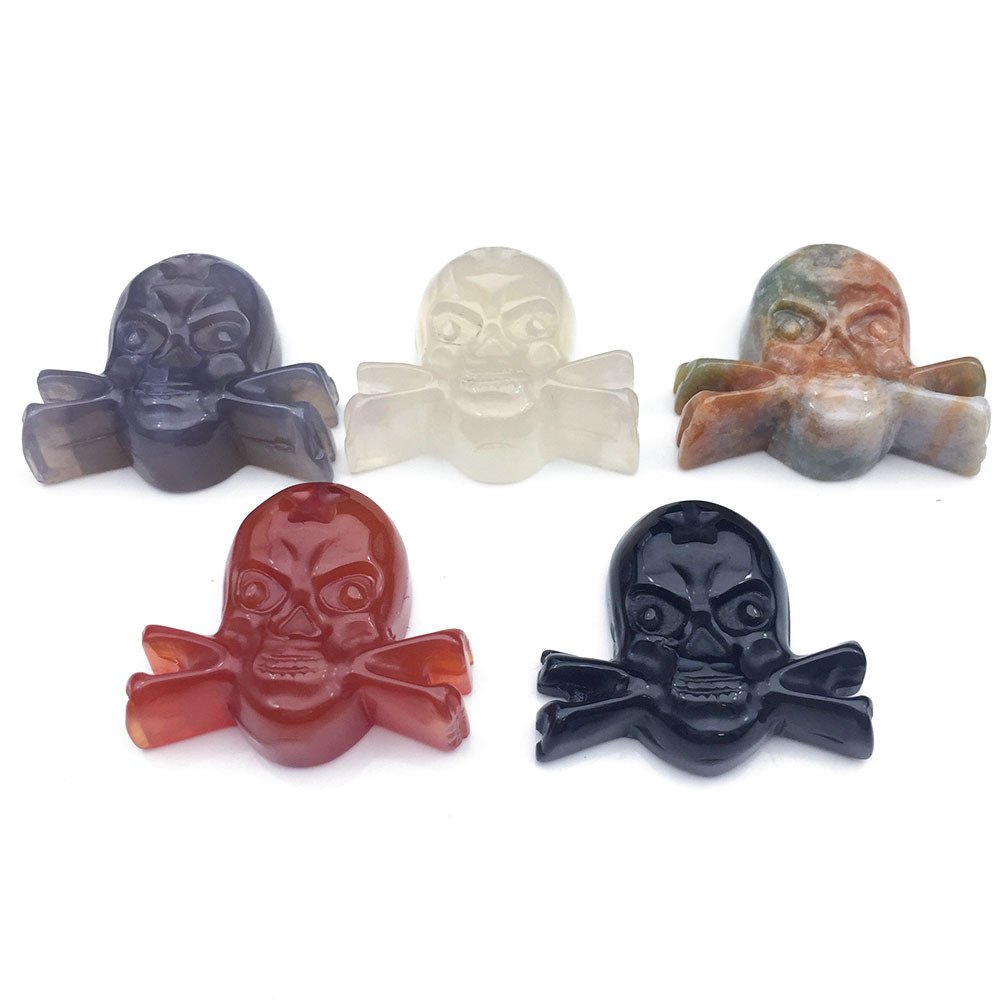 Handmade Craved Skull Figurine Statue Crystal Stone Decorative Skeleton Sculptures Ornament for Gift