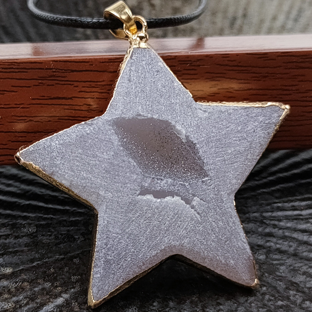 Handmade Craved Druzy Agate Cave Pendant Necklace Heart Star Moon Pendant Jewelry