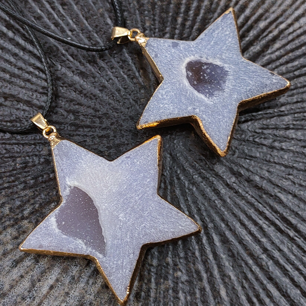 Handmade Craved Druzy Agate Cave Pendant Necklace Heart Star Moon Pendant Jewelry