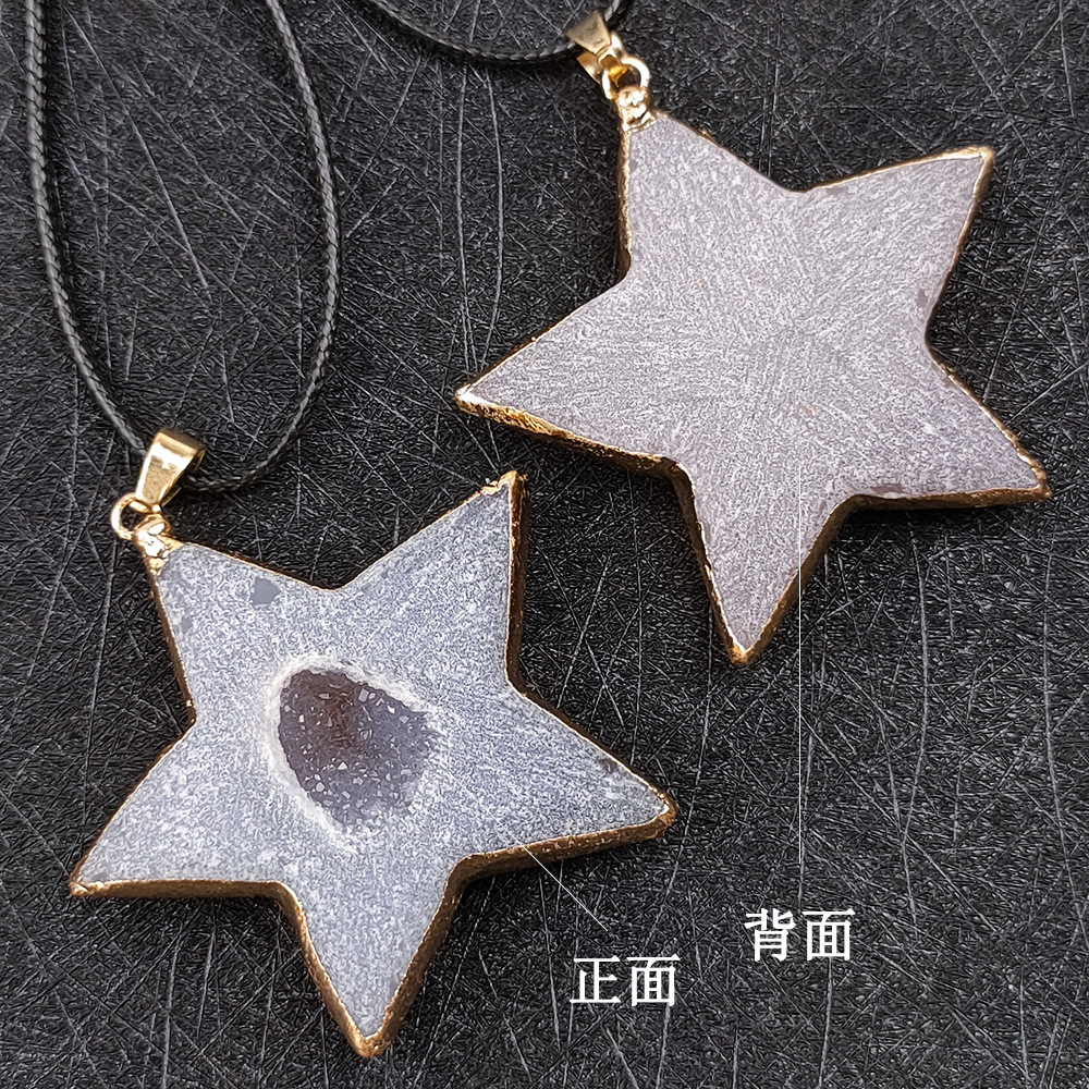 Handmade Craved Druzy Agate Cave Pendant Necklace Heart Star Moon Pendant Jewelry