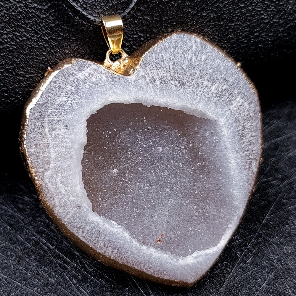 Handmade Craved Druzy Agate Cave Pendant Necklace Heart Star Moon Pendant Jewelry