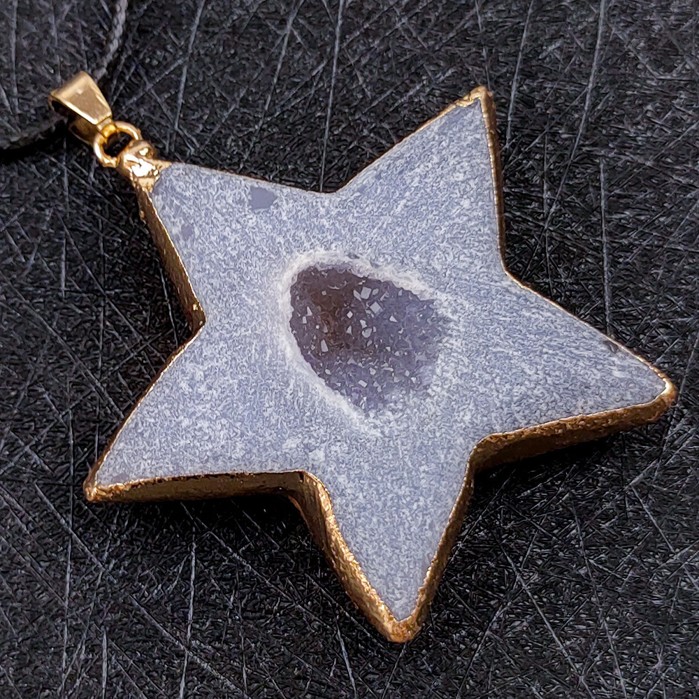 Handmade Craved Druzy Agate Cave Pendant Necklace Heart Star Moon Pendant Jewelry