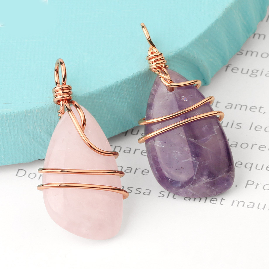 Healing Reiki Spiritual Faith Healing Gemstone Energy Crystal Quartz Stone Wire Wrap Tumble Necklace Pendant