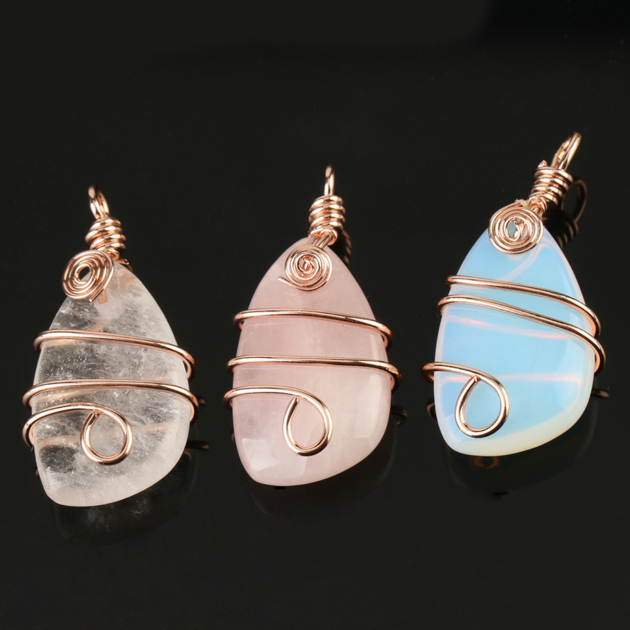 Healing Reiki Spiritual Faith Healing Gemstone Energy Crystal Quartz Stone Wire Wrap Tumble Necklace Pendant