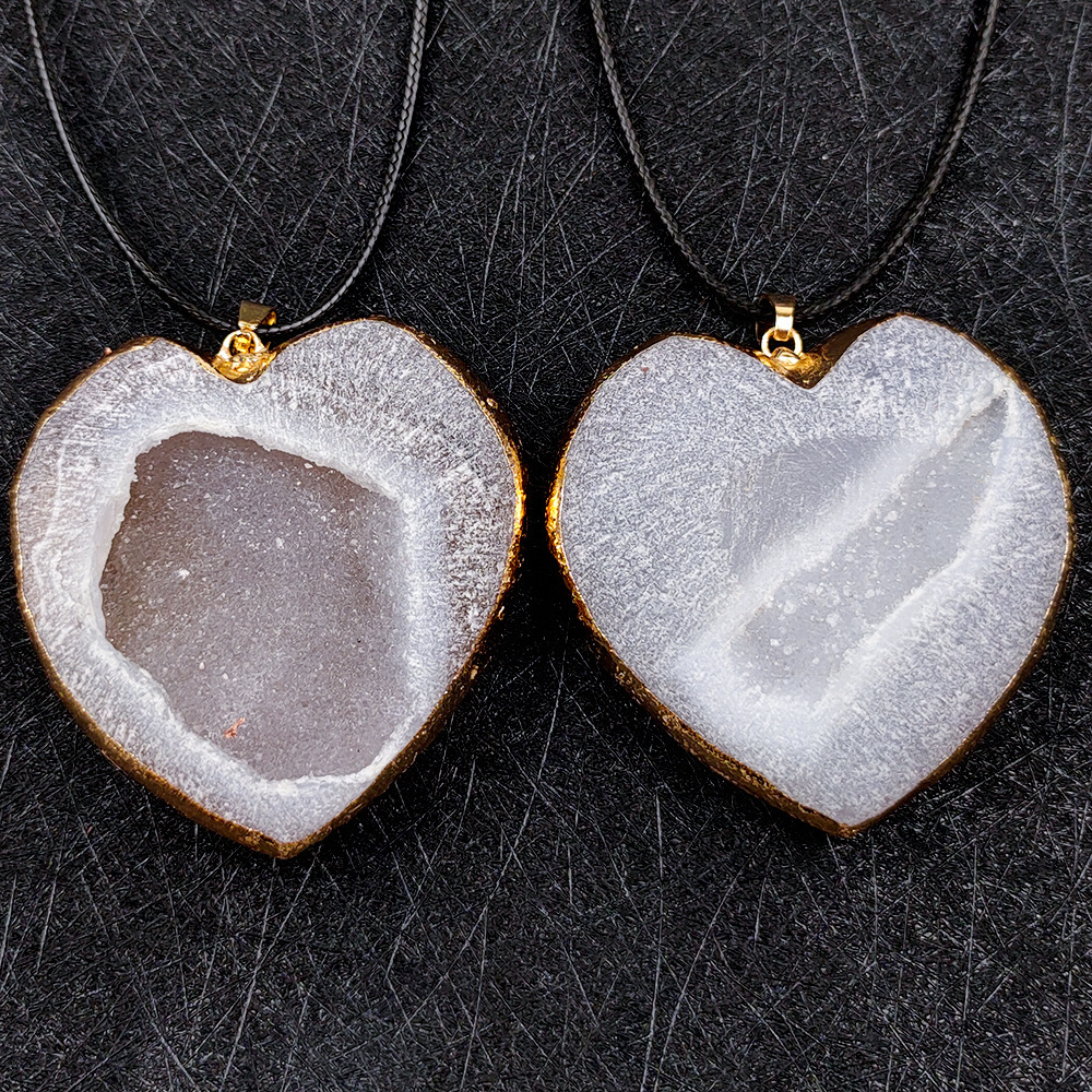 Handmade Craved Druzy Agate Cave Pendant Necklace Heart Star Moon Pendant Jewelry