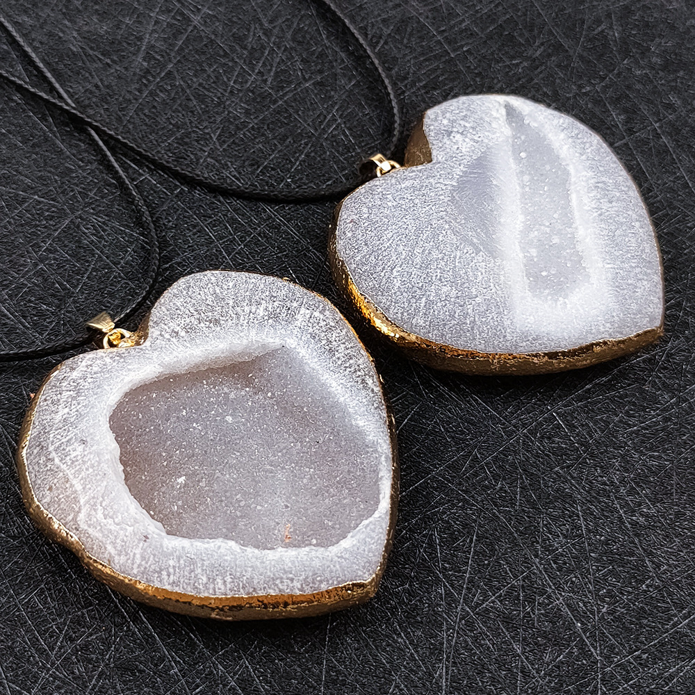 Handmade Craved Druzy Agate Cave Pendant Necklace Heart Star Moon Pendant Jewelry
