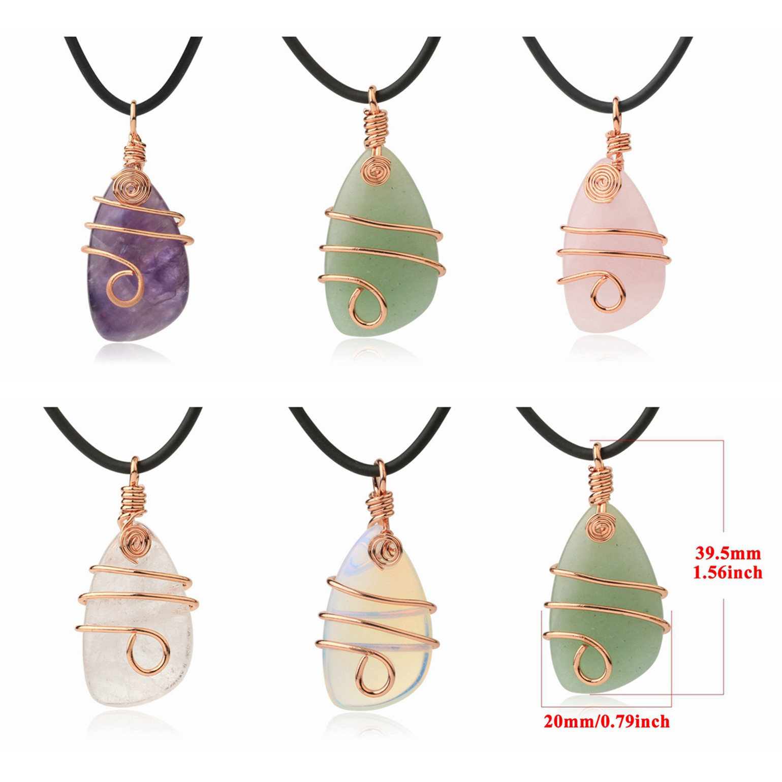 Healing Reiki Spiritual Faith Healing Gemstone Energy Crystal Quartz Stone Wire Wrap Tumble Necklace Pendant