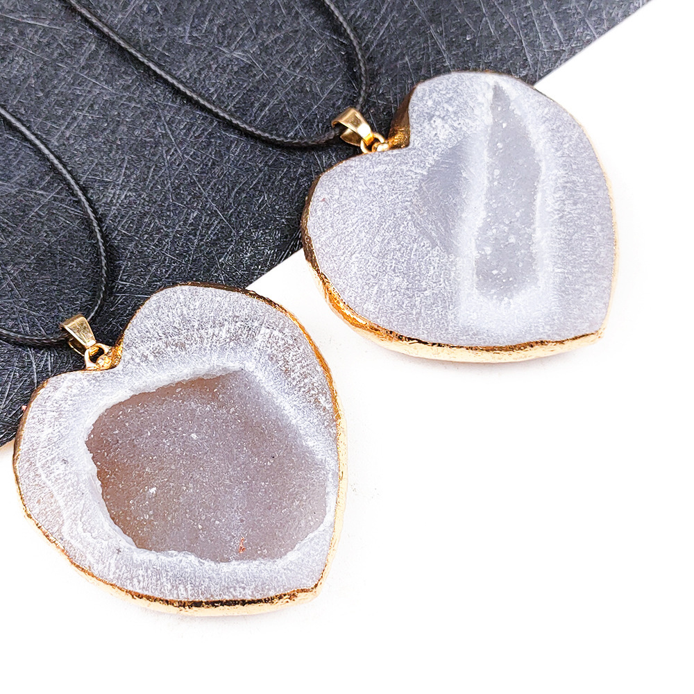 Handmade Craved Druzy Agate Cave Pendant Necklace Heart Star Moon Pendant Jewelry