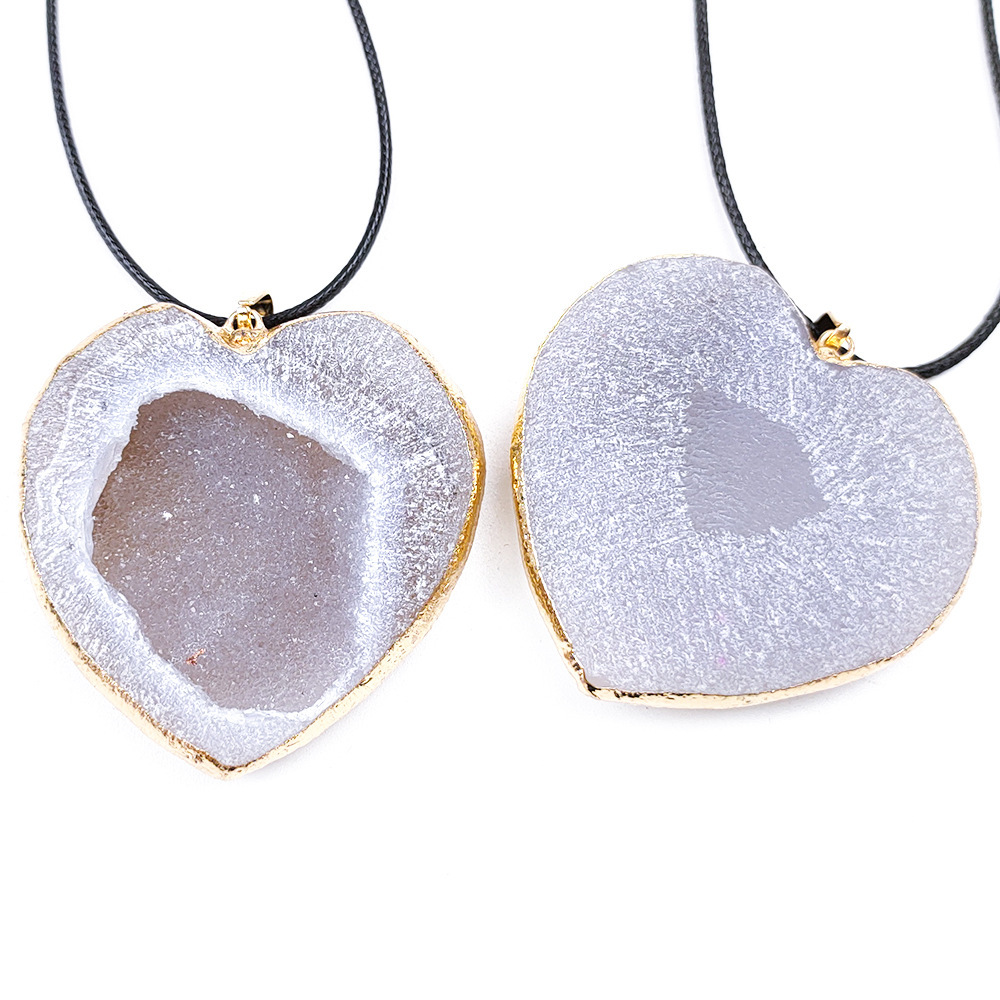 Handmade Craved Druzy Agate Cave Pendant Necklace Heart Star Moon Pendant Jewelry