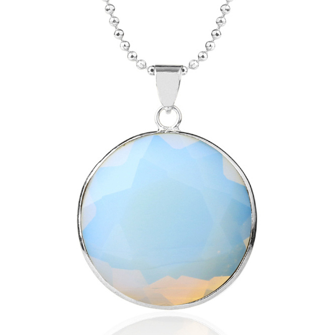 Faceted Dome Gemstone Cabochons Healing Chakra Crystal Pendant Necklace