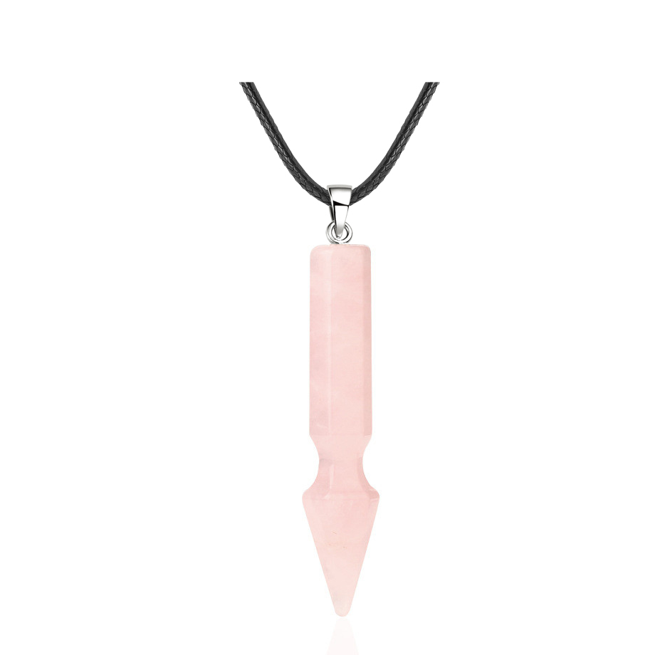 Natural Crystal Point Necklace for Unisex Long Bullet Shape Pendant with Silver Chain