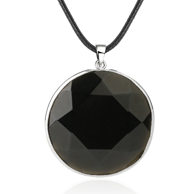 Faceted Dome Gemstone Cabochons Healing Chakra Crystal Pendant Necklace