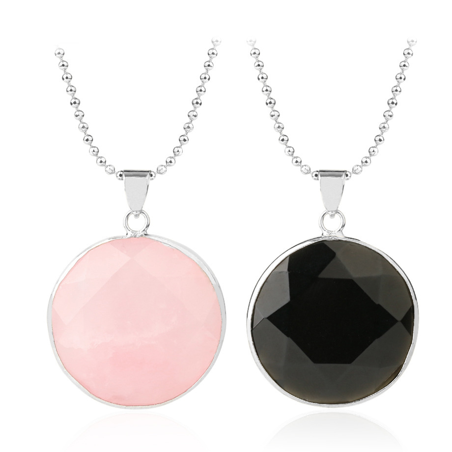 Faceted Dome Gemstone Cabochons Healing Chakra Crystal Pendant Necklace