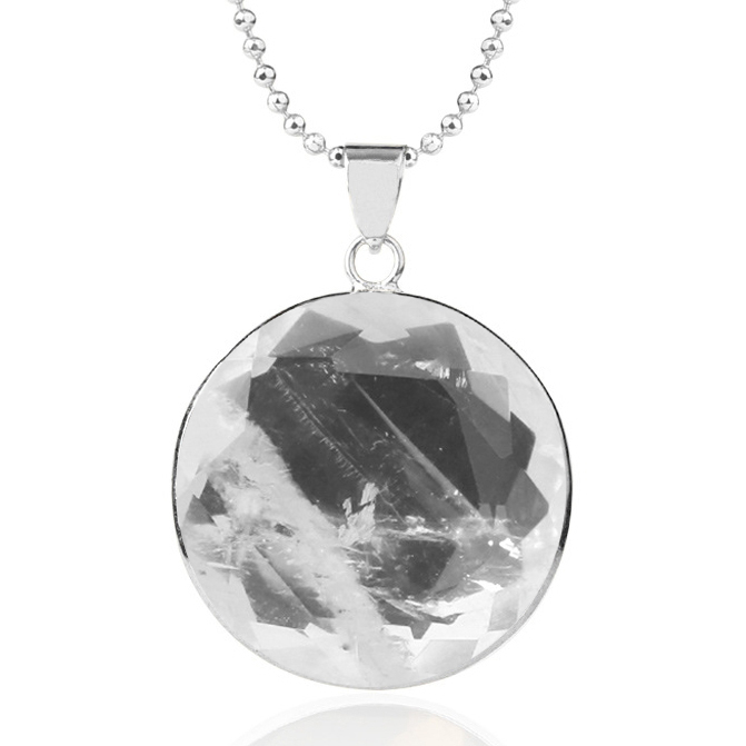 Faceted Dome Gemstone Cabochons Healing Chakra Crystal Pendant Necklace
