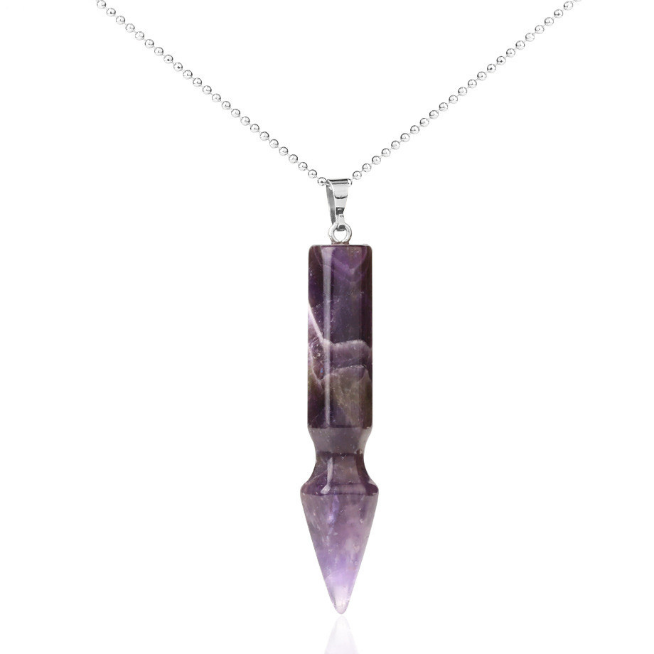 Natural Crystal Point Necklace for Unisex Long Bullet Shape Pendant with Silver Chain