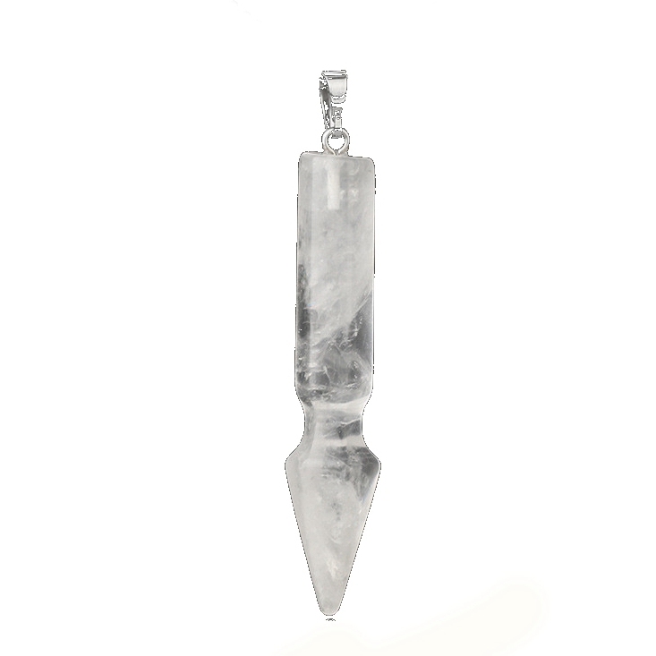 Natural Crystal Point Necklace for Unisex Long Bullet Shape Pendant with Silver Chain