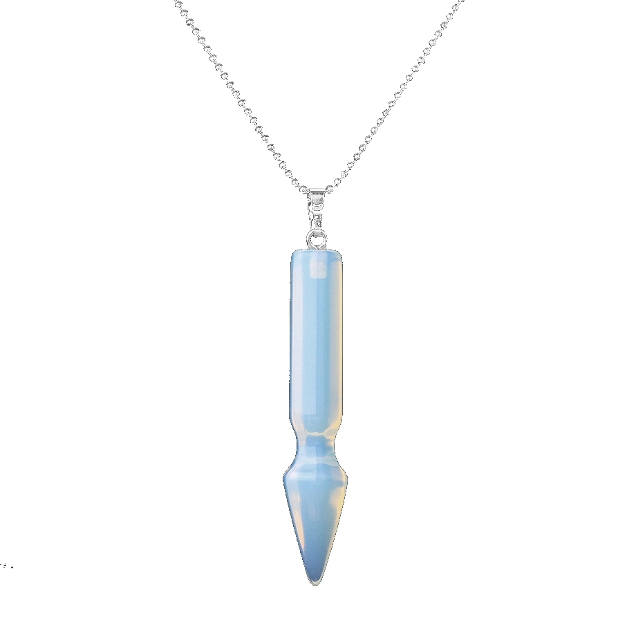 Natural Crystal Point Necklace for Unisex Long Bullet Shape Pendant with Silver Chain