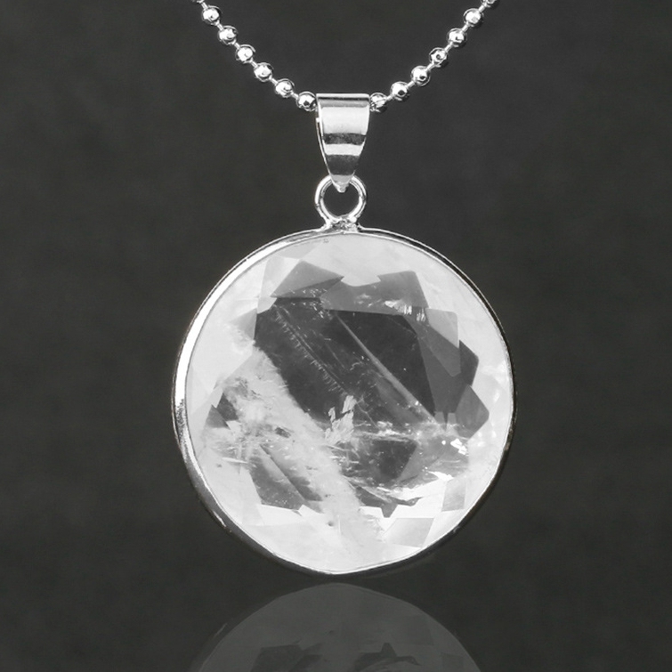 Faceted Dome Gemstone Cabochons Healing Chakra Crystal Pendant Necklace