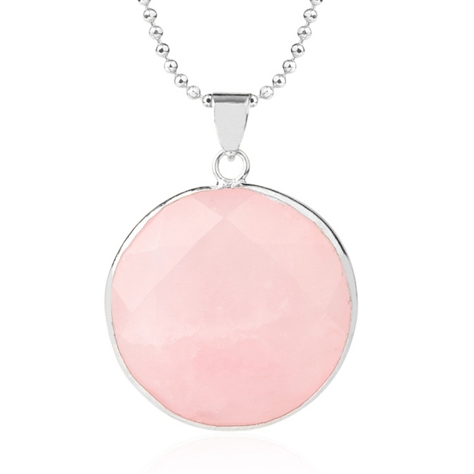 Faceted Dome Gemstone Cabochons Healing Chakra Crystal Pendant Necklace