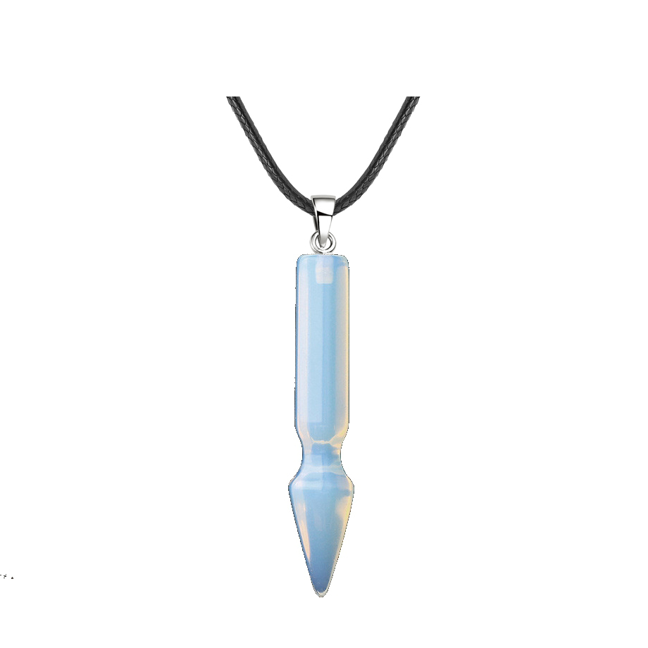 Natural Crystal Point Necklace for Unisex Long Bullet Shape Pendant with Silver Chain