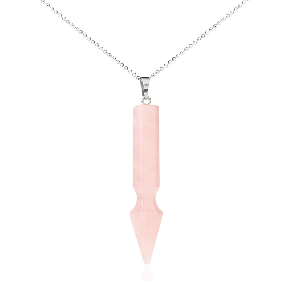 Natural Crystal Point Necklace for Unisex Long Bullet Shape Pendant with Silver Chain