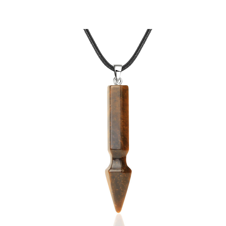 Natural Crystal Point Necklace for Unisex Long Bullet Shape Pendant with Silver Chain
