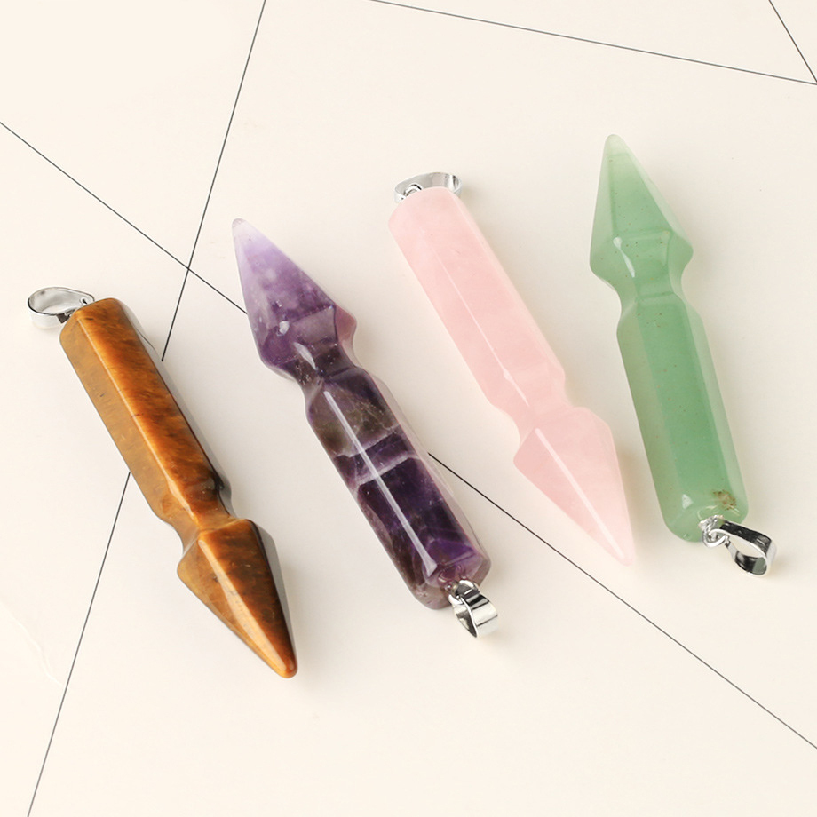 Natural Crystal Point Necklace for Unisex Long Bullet Shape Pendant with Silver Chain