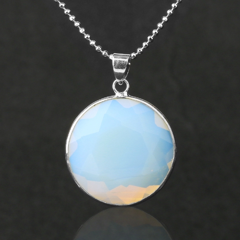 Faceted Dome Gemstone Cabochons Healing Chakra Crystal Pendant Necklace