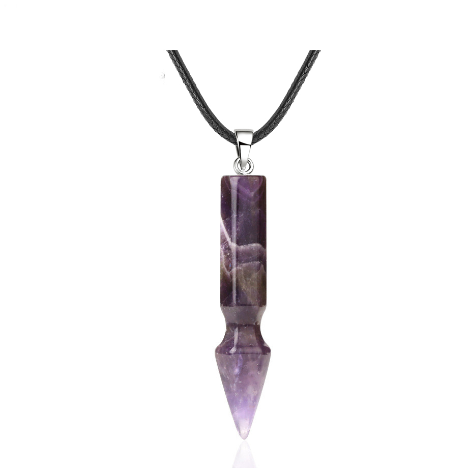 Natural Crystal Point Necklace for Unisex Long Bullet Shape Pendant with Silver Chain