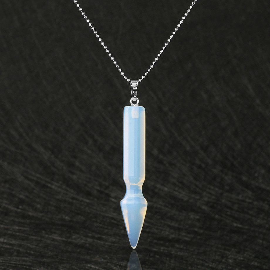 Natural Crystal Point Necklace for Unisex Long Bullet Shape Pendant with Silver Chain