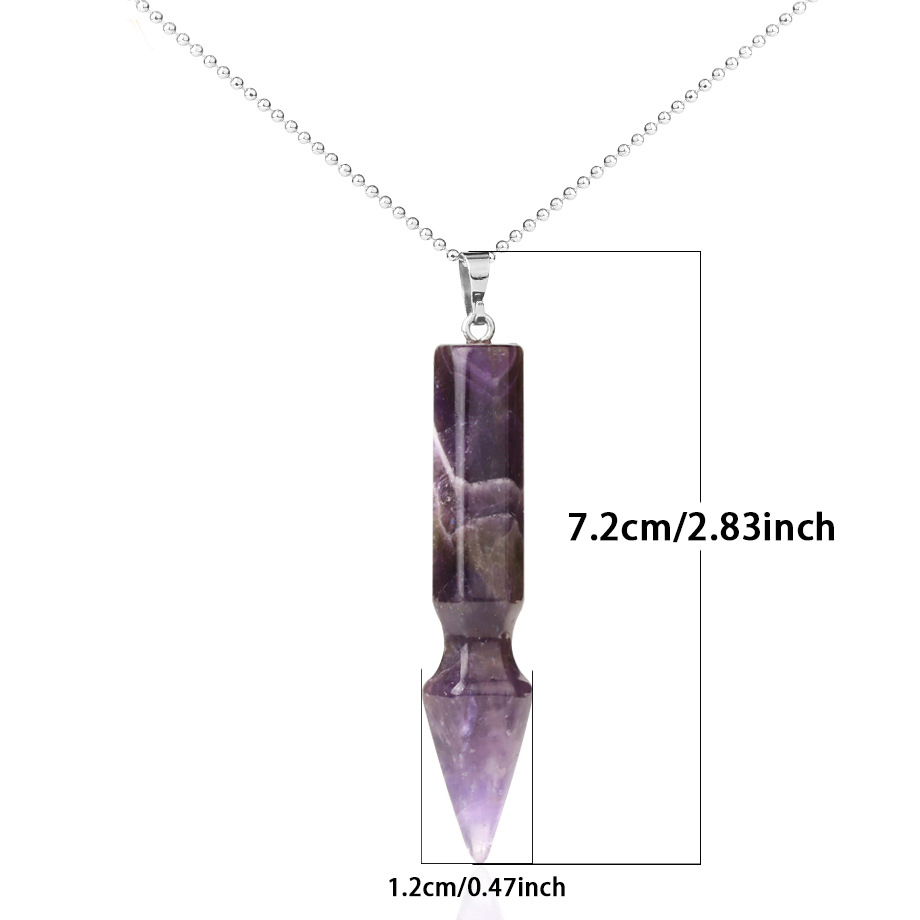 Natural Crystal Point Necklace for Unisex Long Bullet Shape Pendant with Silver Chain