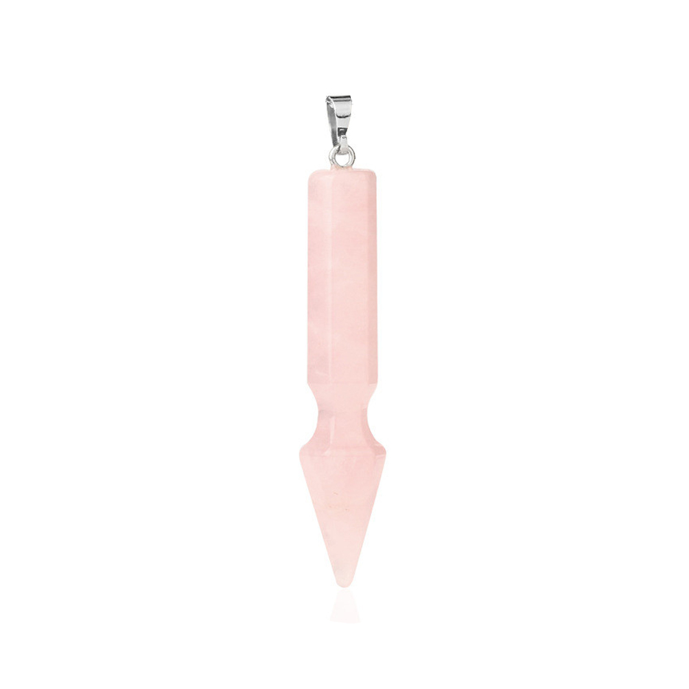 Natural Crystal Point Necklace for Unisex Long Bullet Shape Pendant with Silver Chain