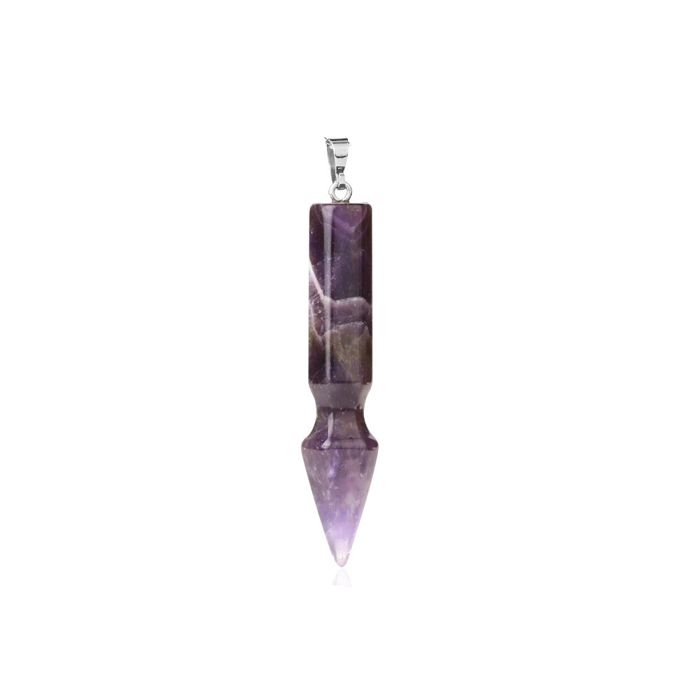 Natural Crystal Point Necklace for Unisex Long Bullet Shape Pendant with Silver Chain
