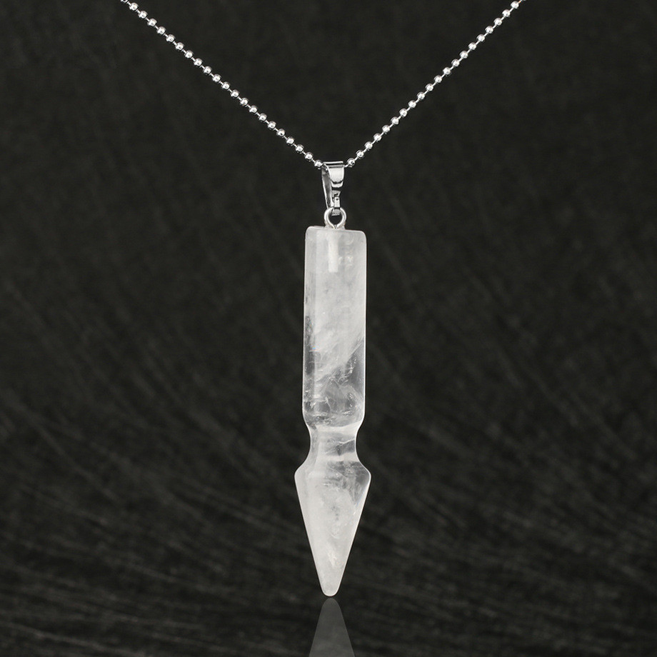 Natural Crystal Point Necklace for Unisex Long Bullet Shape Pendant with Silver Chain
