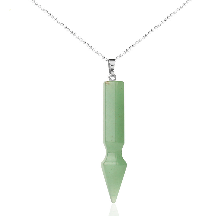 Natural Crystal Point Necklace for Unisex Long Bullet Shape Pendant with Silver Chain
