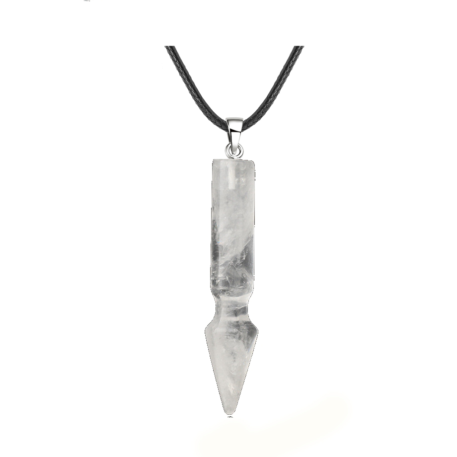 Natural Crystal Point Necklace for Unisex Long Bullet Shape Pendant with Silver Chain