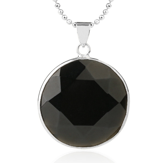 Faceted Dome Gemstone Cabochons Healing Chakra Crystal Pendant Necklace