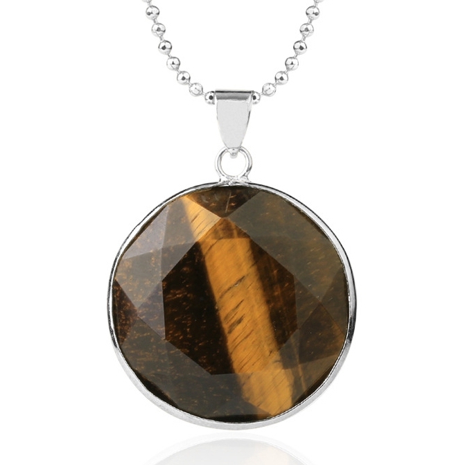 Faceted Dome Gemstone Cabochons Healing Chakra Crystal Pendant Necklace