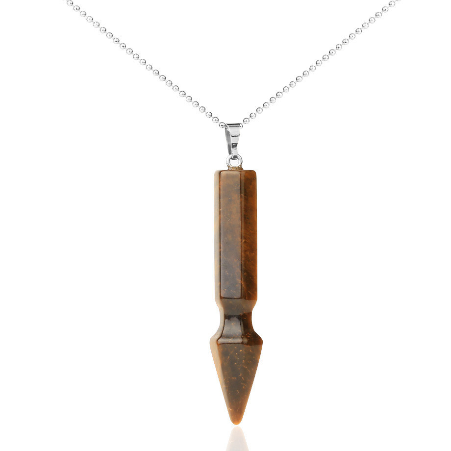 Natural Crystal Point Necklace for Unisex Long Bullet Shape Pendant with Silver Chain