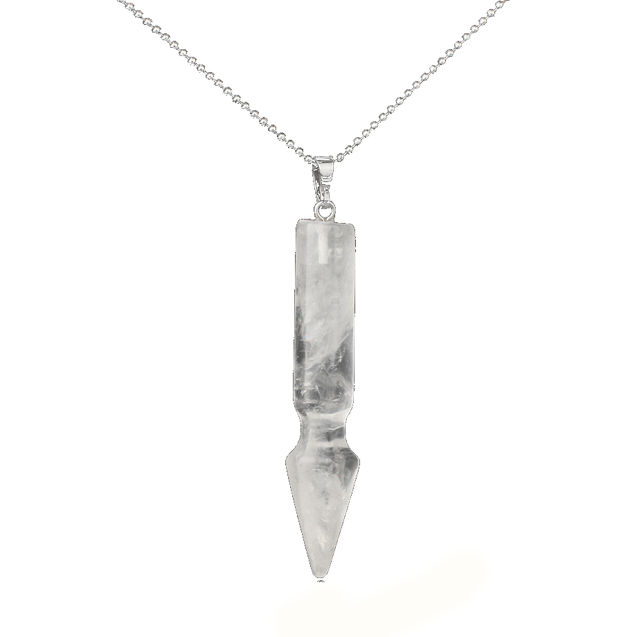 Natural Crystal Point Necklace for Unisex Long Bullet Shape Pendant with Silver Chain