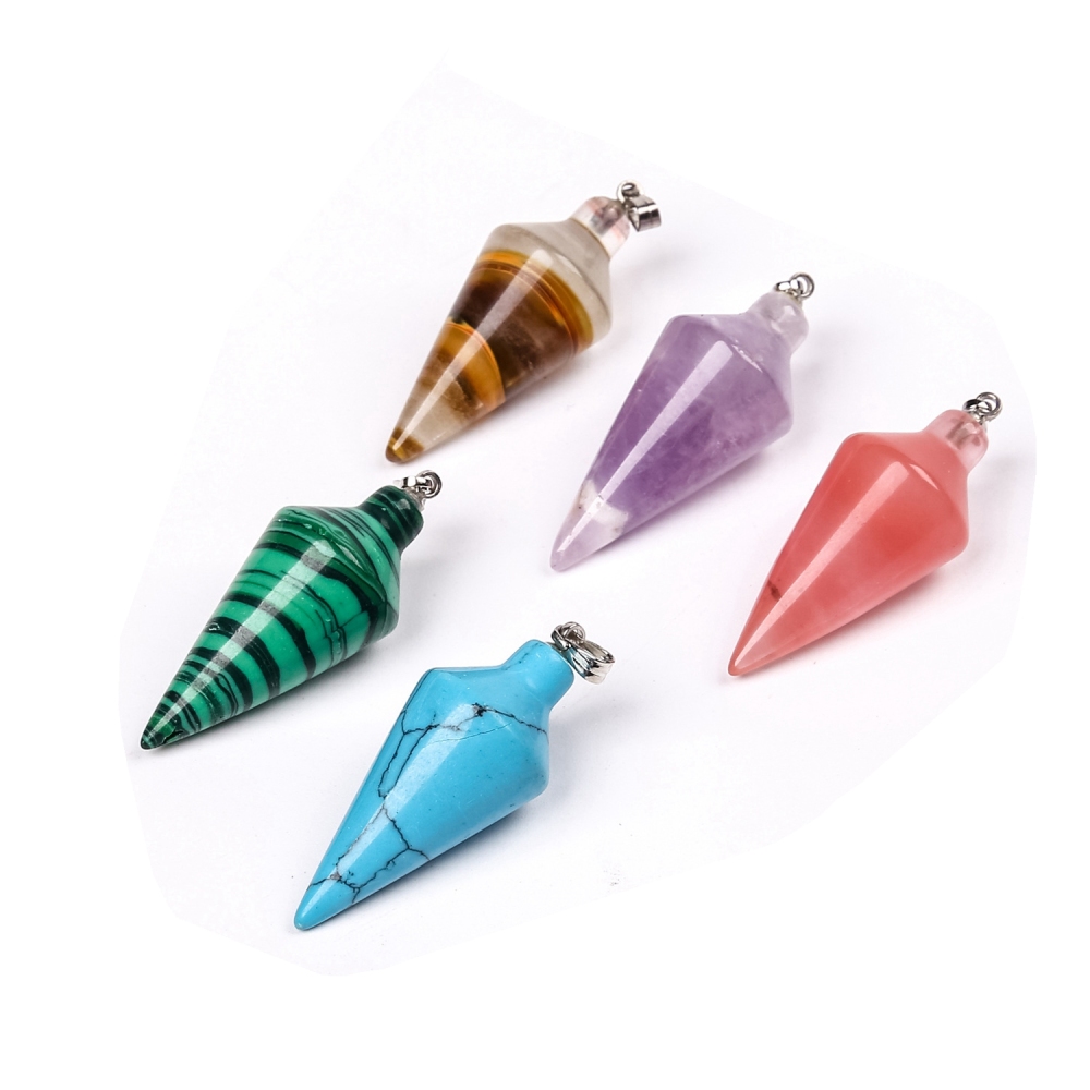 Natural Crystal Point Pendulum Chakra Gemstone Cone Pendant Necklace