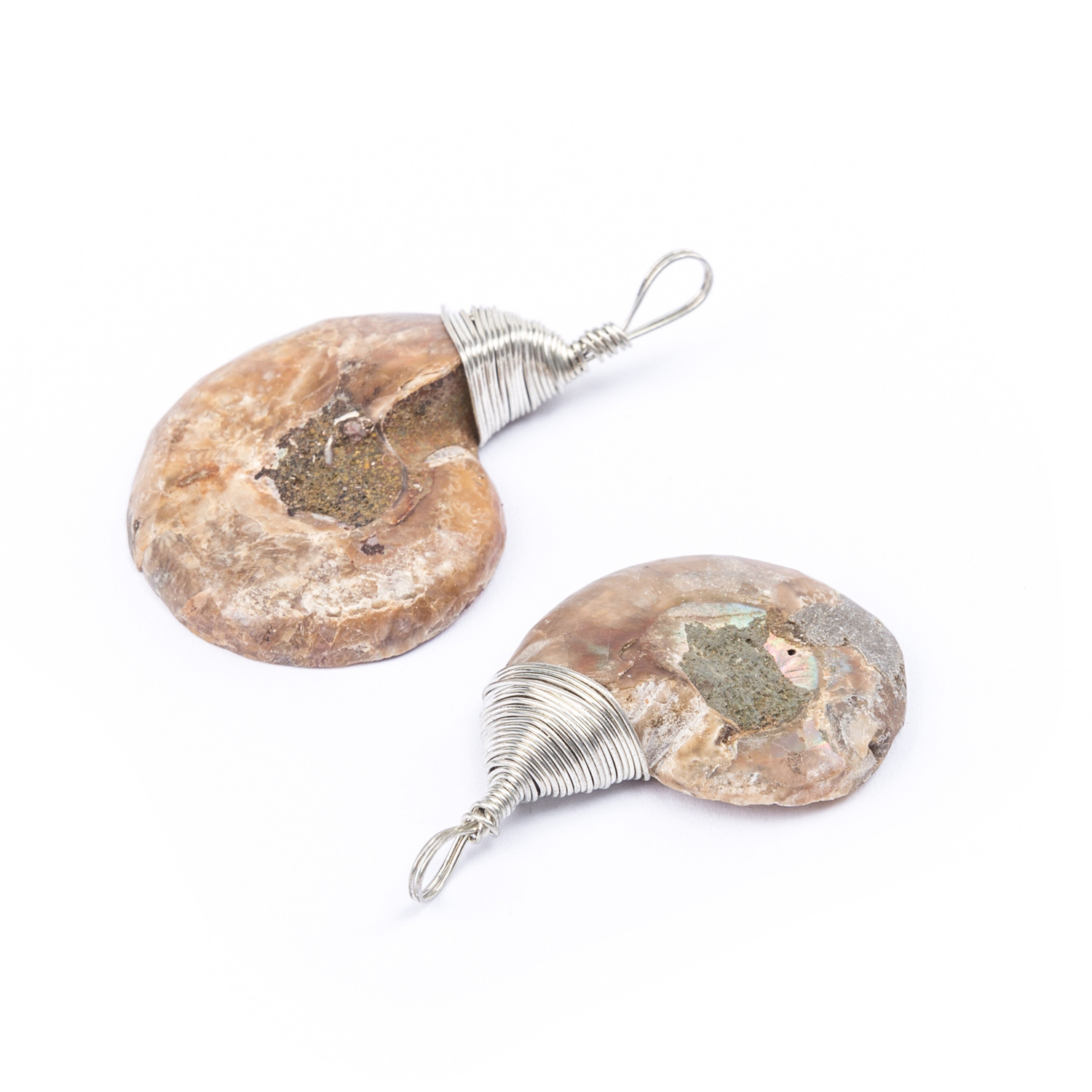 Charm Handmade Natural Conch Ammonite Silver Wrapped Pendant Shell Necklace for Women