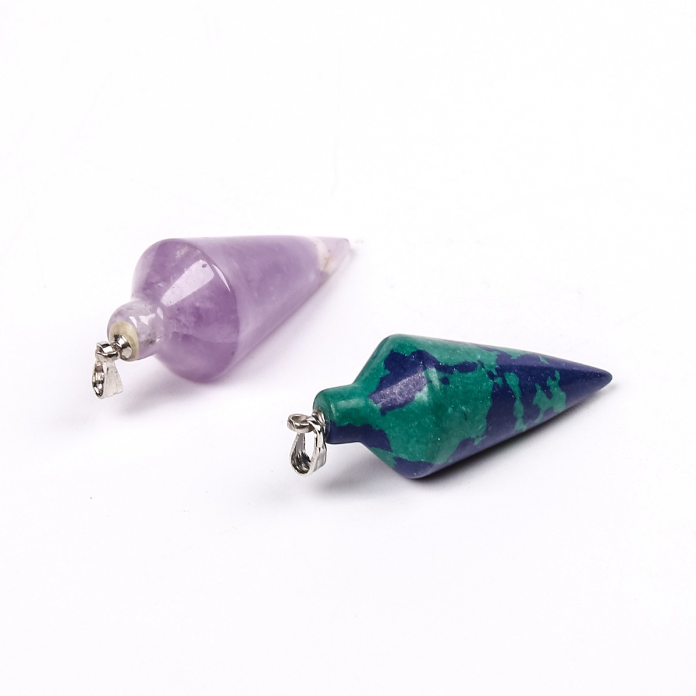 Natural Crystal Point Pendulum Chakra Gemstone Cone Pendant Necklace
