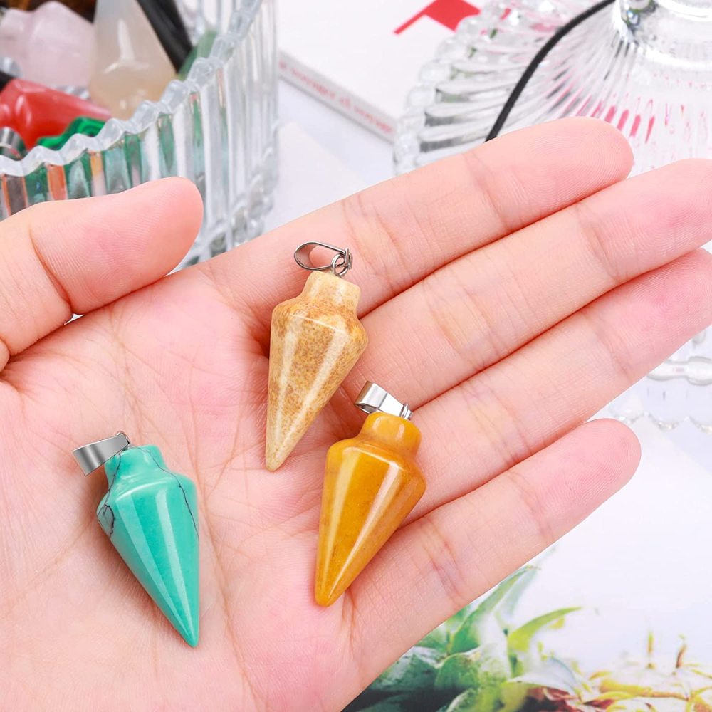Natural Crystal Point Pendulum Chakra Gemstone Cone Pendant Necklace