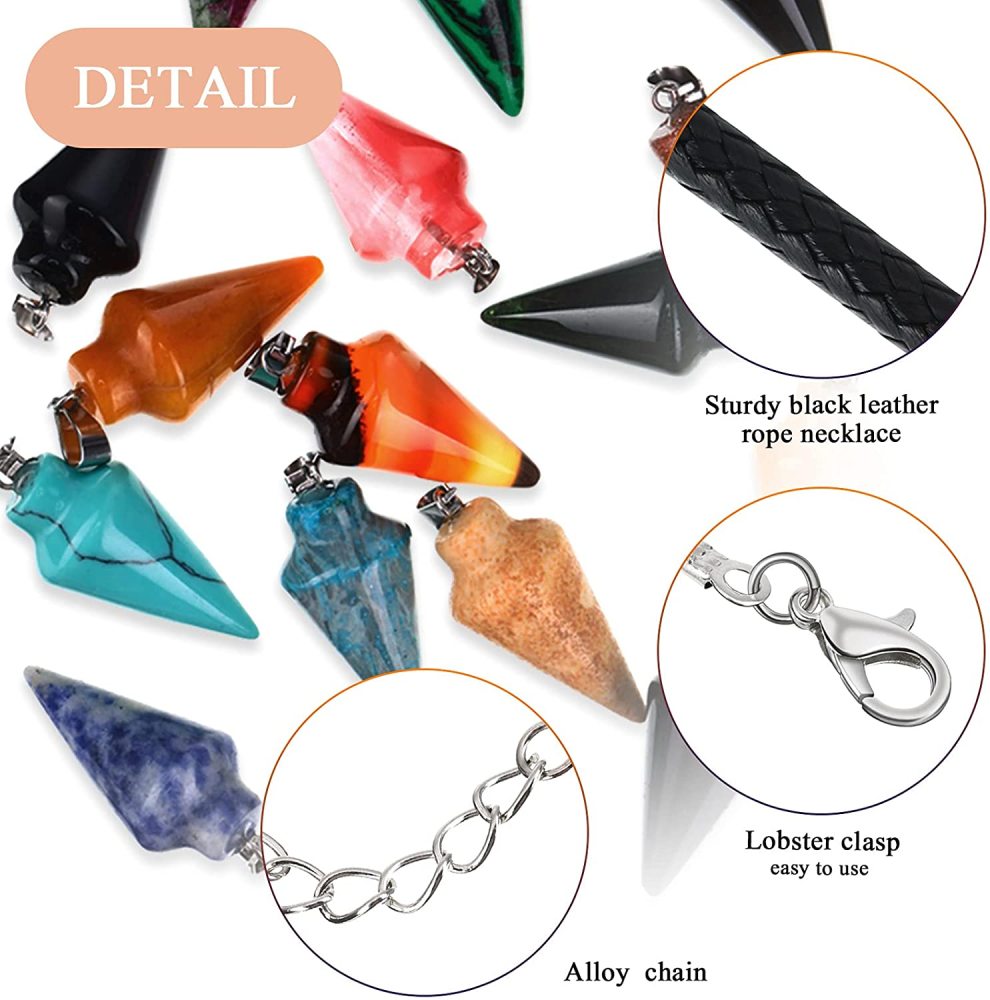 Natural Crystal Point Pendulum Chakra Gemstone Cone Pendant Necklace