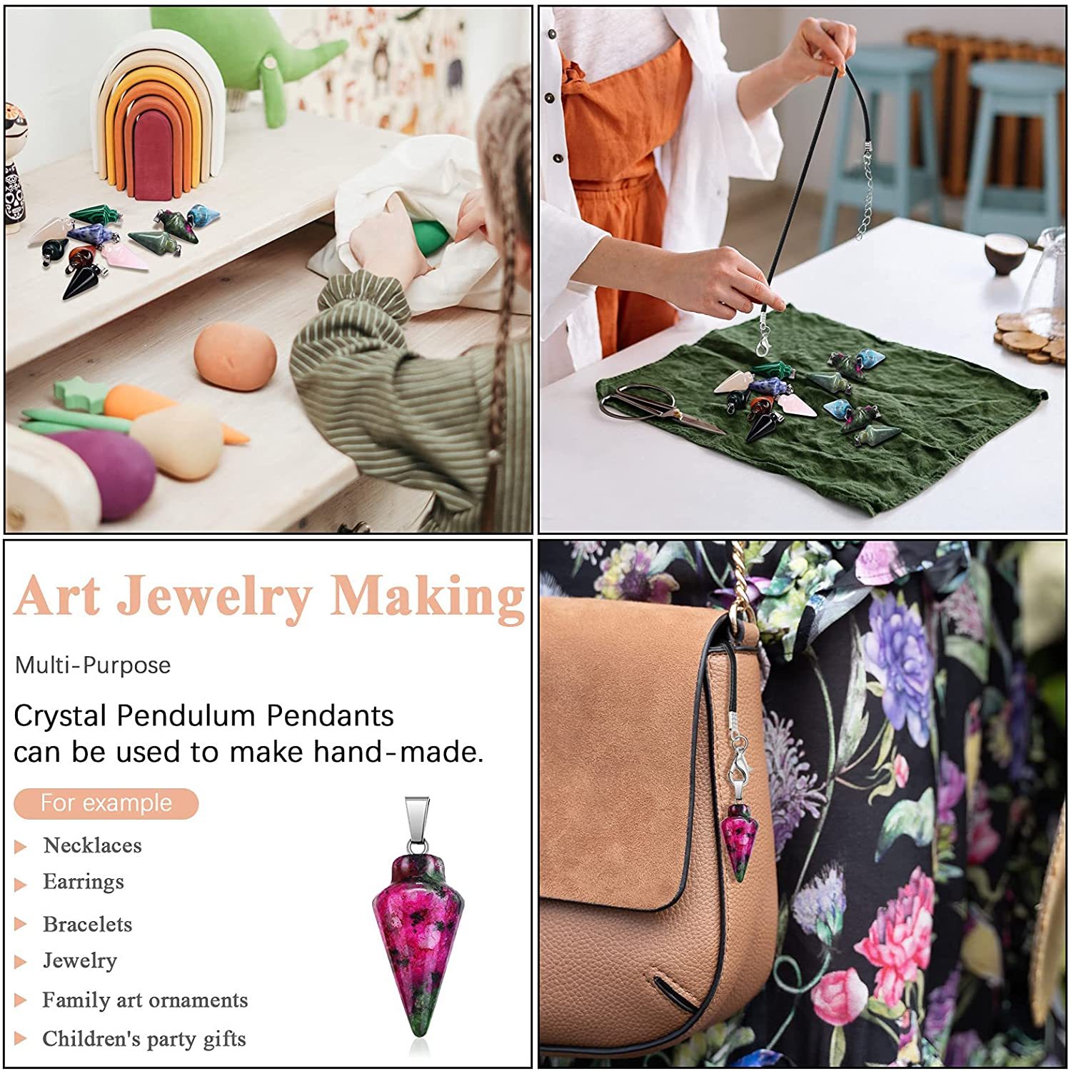 Natural Crystal Point Pendulum Chakra Gemstone Cone Pendant Necklace