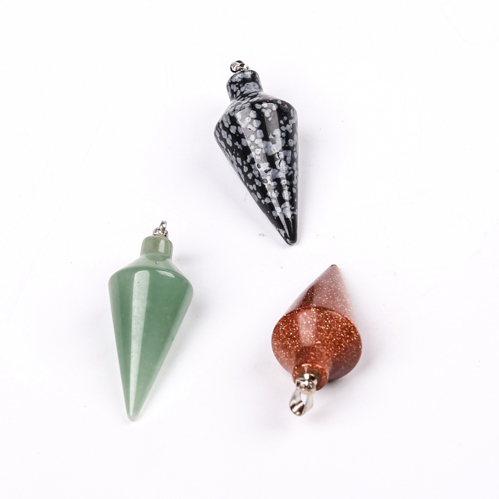 Natural Crystal Point Pendulum Chakra Gemstone Cone Pendant Necklace