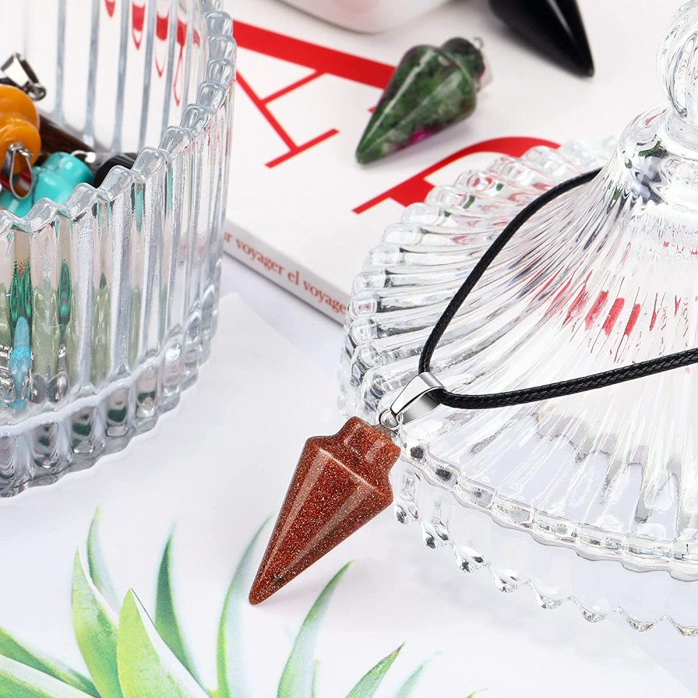 Natural Crystal Point Pendulum Chakra Gemstone Cone Pendant Necklace