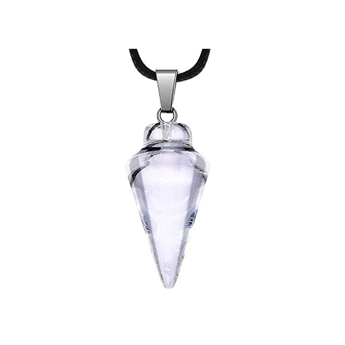 Natural Crystal Point Pendulum Chakra Gemstone Cone Pendant Necklace