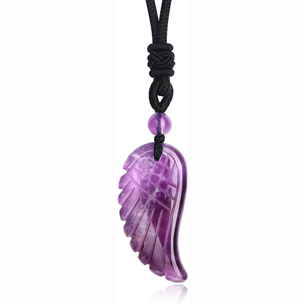 Angel Wing Crystal Pendant Necklaces Adjustable Rope Reiki Healing Stone Natural Gemstone Necklace for Women Men